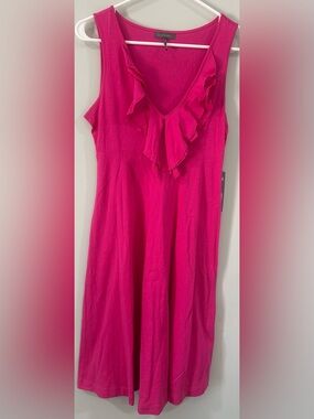 Kristin Davis XS Fuchsia Ruffle V-Neck Midi Dress 100% cotton